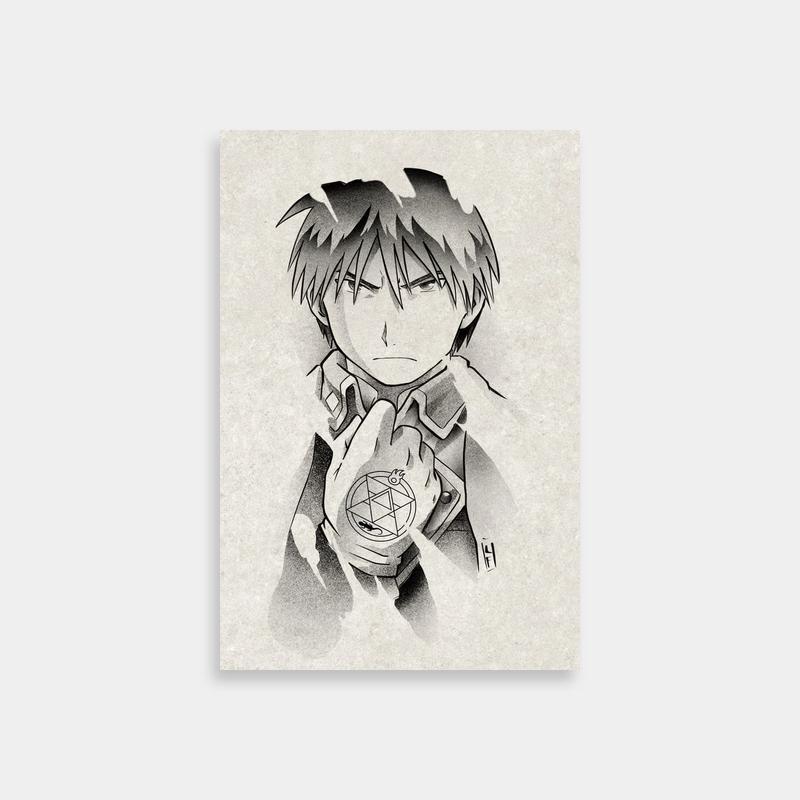 Roy Mustang Fullmetal Alchemist Black & White Poster - Anime Character with