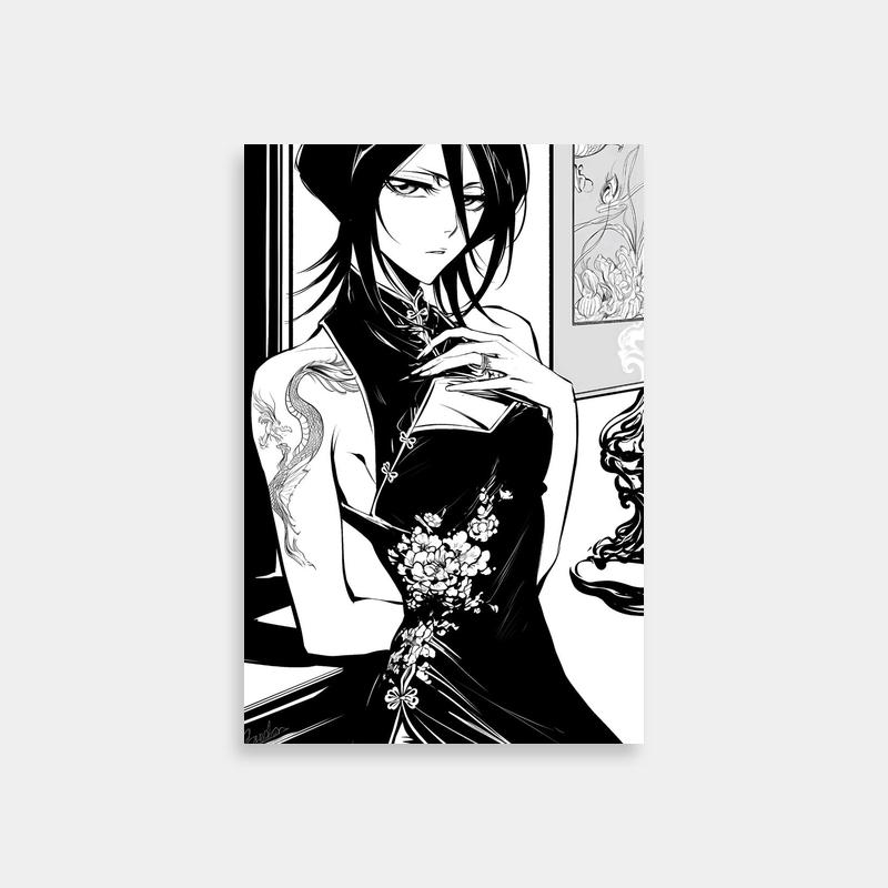 Rukia Kuchiki Bleach Black & White Art Print
