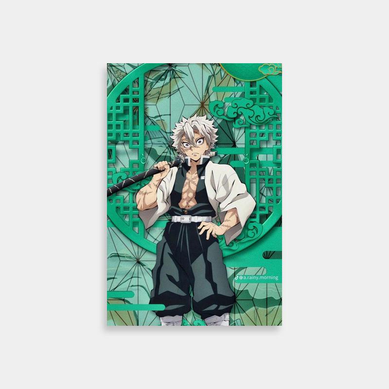Sanemi Shinazugawa Baseball Bat Anime Poster - Green & White Background