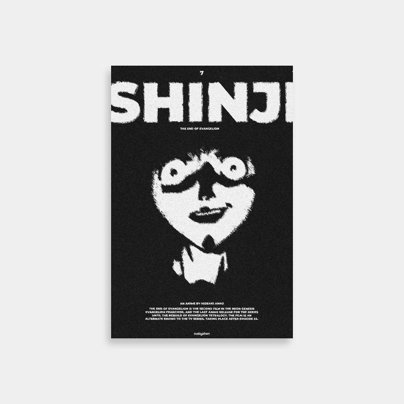 Shinji Ikari Neon Genesis Evangelion Poster - Black and White Art