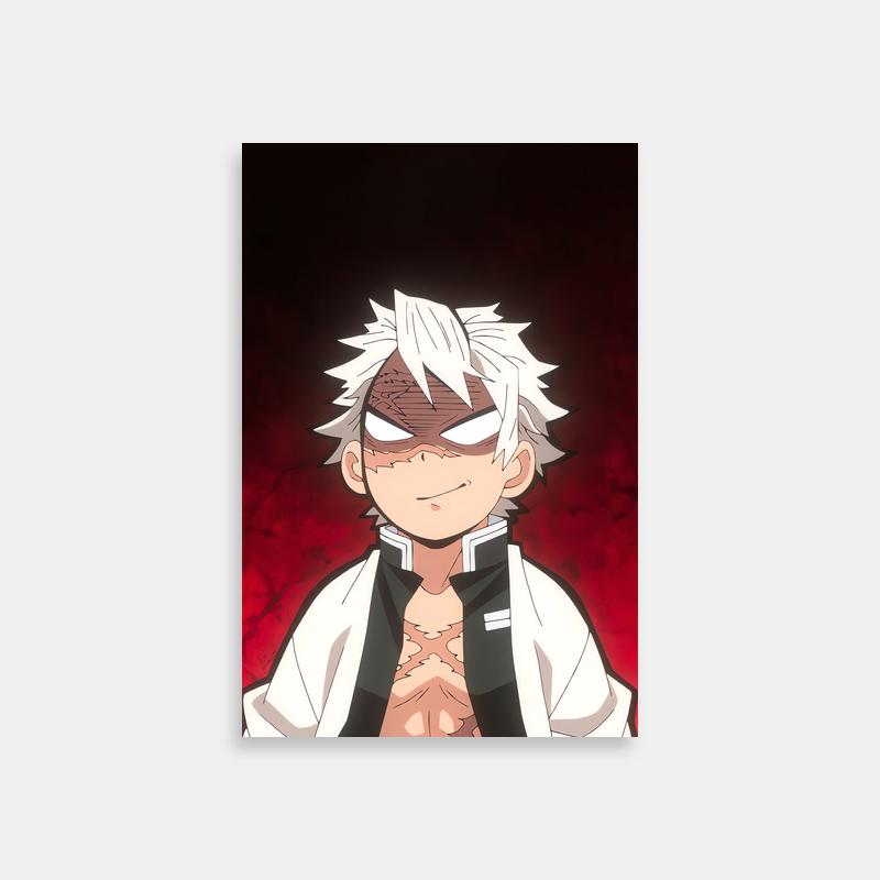 Sanemi Shinazugawa Demon Slayer Wall Art - Shirtless Anime Character on Red Background