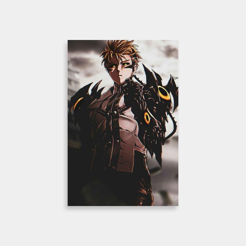 Genos One Punch Man Poster - Anime Character Standing in Cloudy Sky