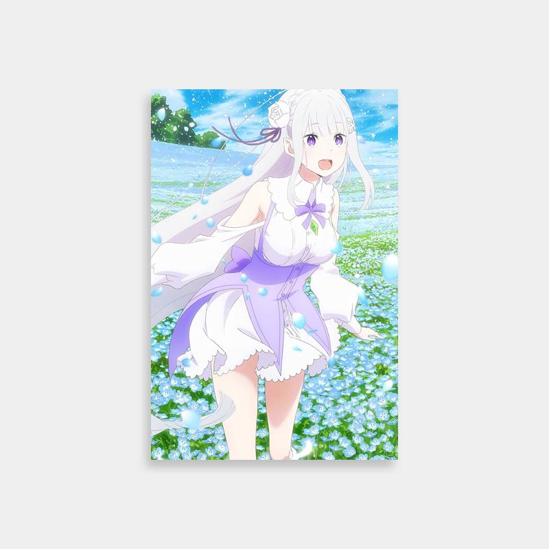 Emilia Re:Zero Walking Through Flowers Poster - Anime Wall Art