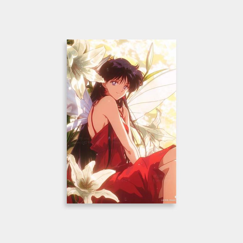 Elegant Rei Hino Sailor Moon Art - Red Dress & White Flowers