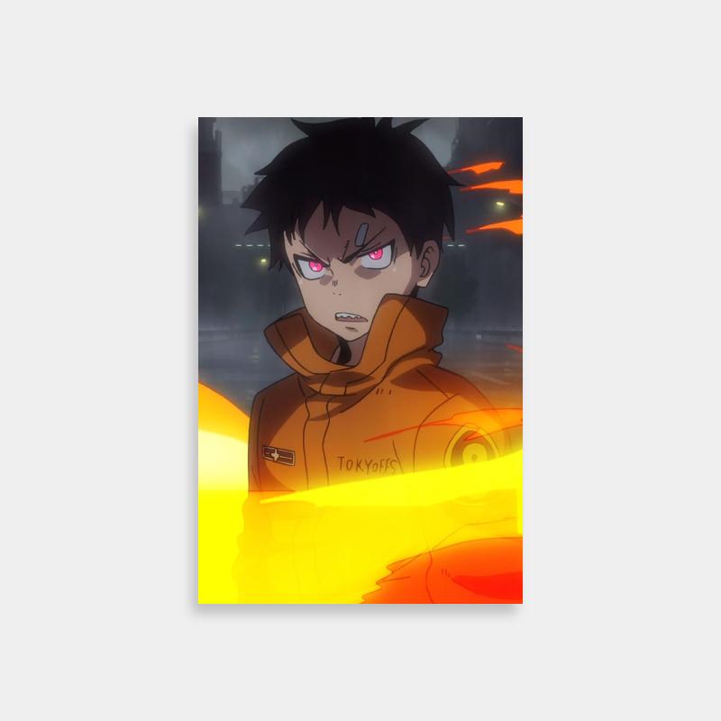 Fire Force Shinra Kusakabe Flame Poster - Red Eyes & Black Hair