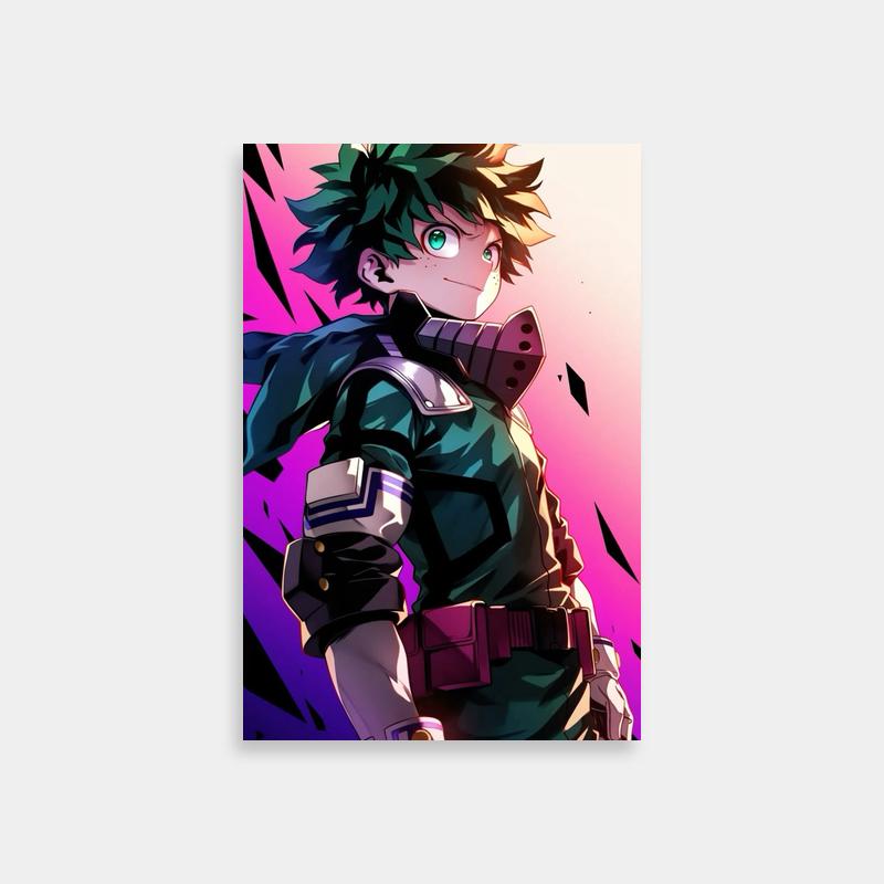 Izuku Midoriya My Hero Academia Art Print - Green Hair & Blue Eyes on Pink Background