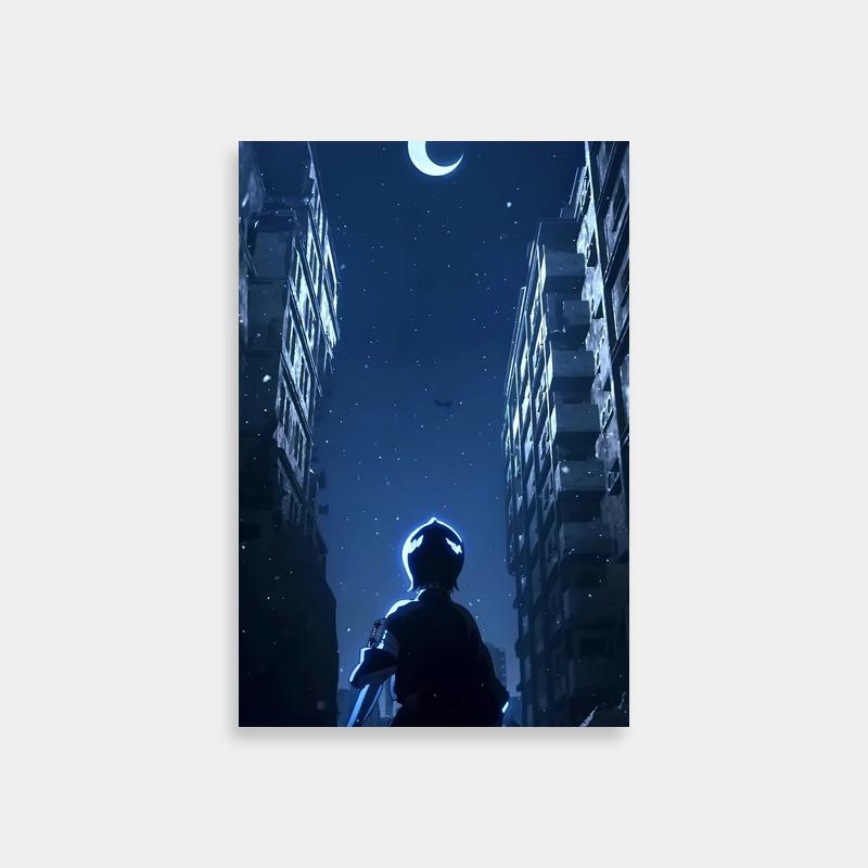 Rukia Kuchiki Bleach Night City Poster - Crescent Moon Art