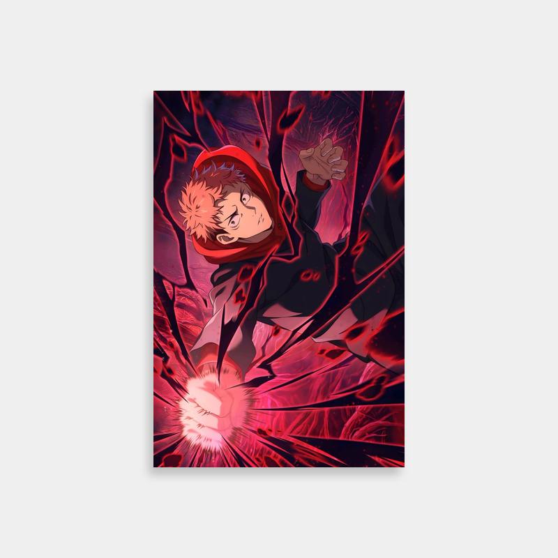 Yuji Itadori Jujutsu Kaisen Action Poster - Flying Anime Art
