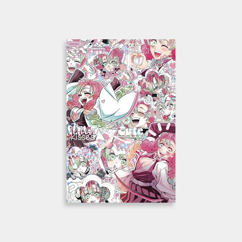 Mitsuri Kanroji Anime Sticker Background - Demon Slayer Poster