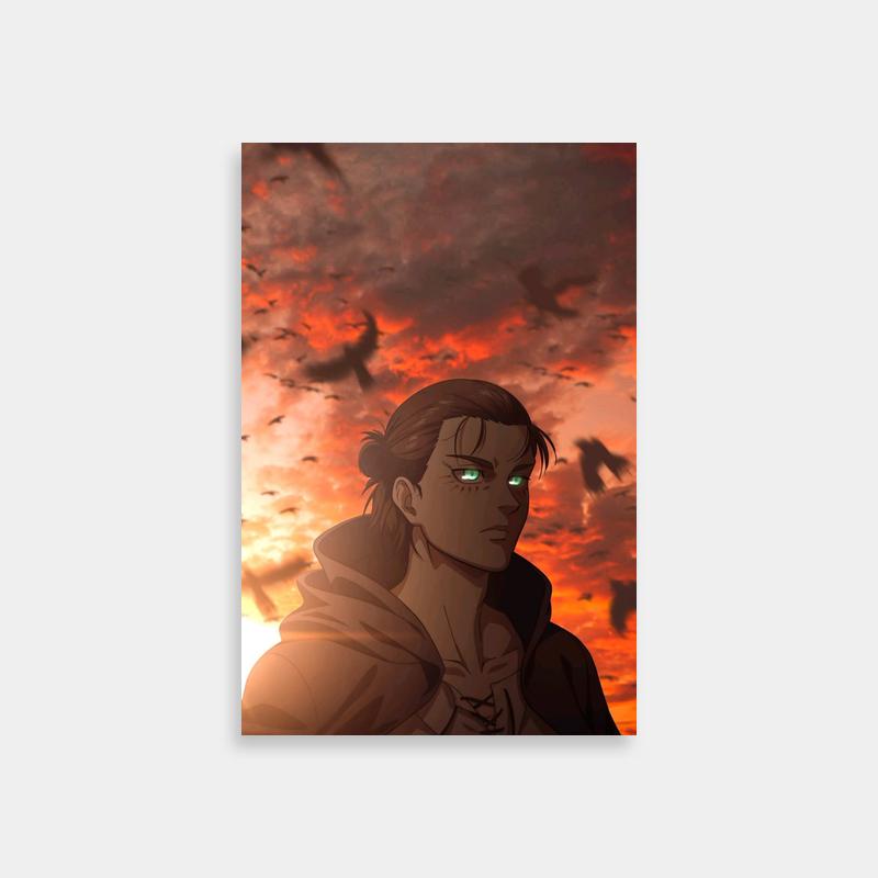 Eren Yeager Attack on Titan Poster - Green Eyes Anime Character Sunset Scene