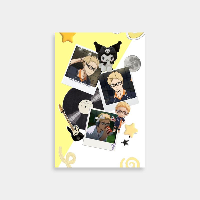 Tsukishima Kei Haikyuu Wall Art - Yellow Background with Stars