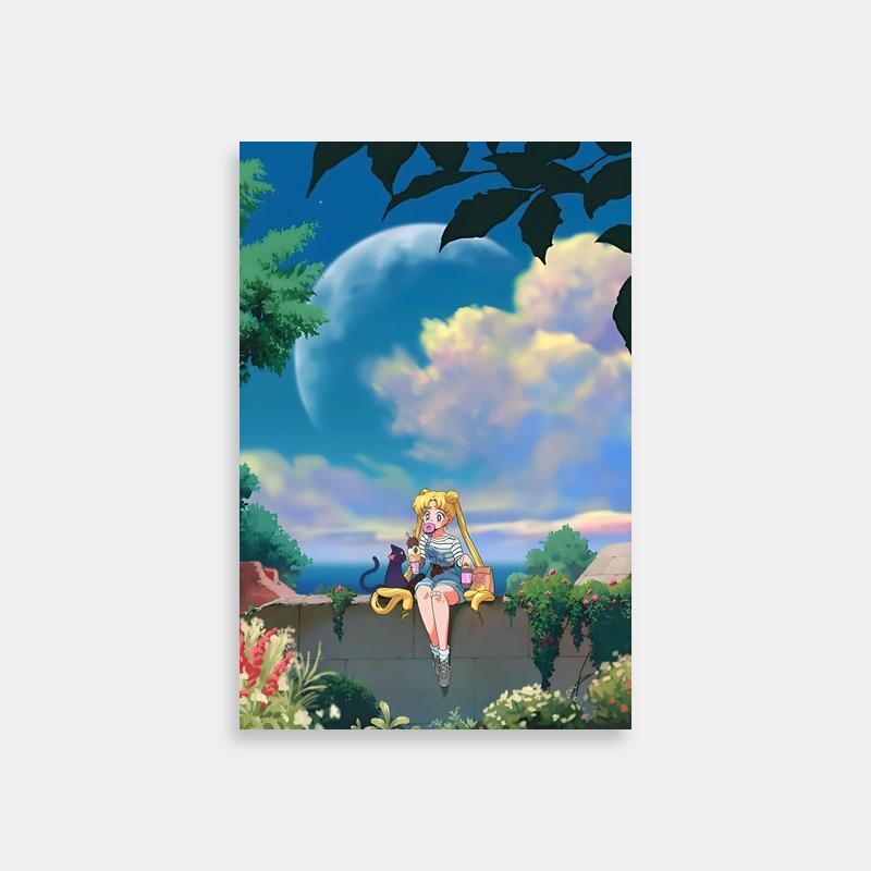 Usagi Tsukino and Cat Art - Sailor Moon Wall Poster