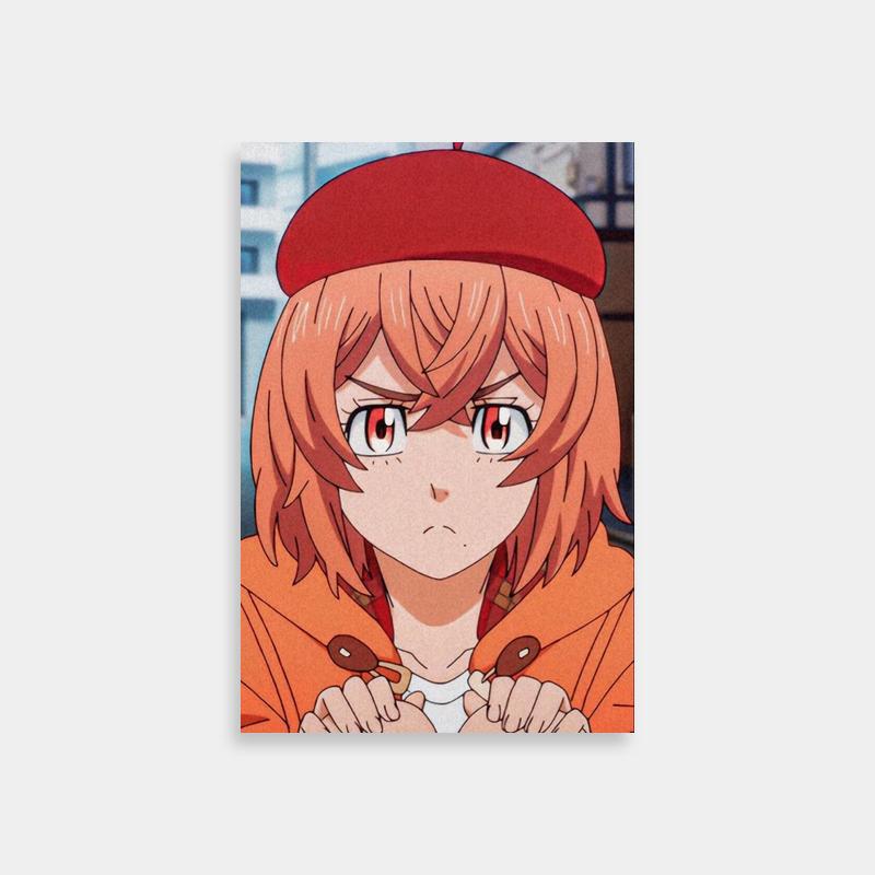 Tokyo Revengers Hinata Tachibana Poster - Red Hair Anime Character Cityscape Art