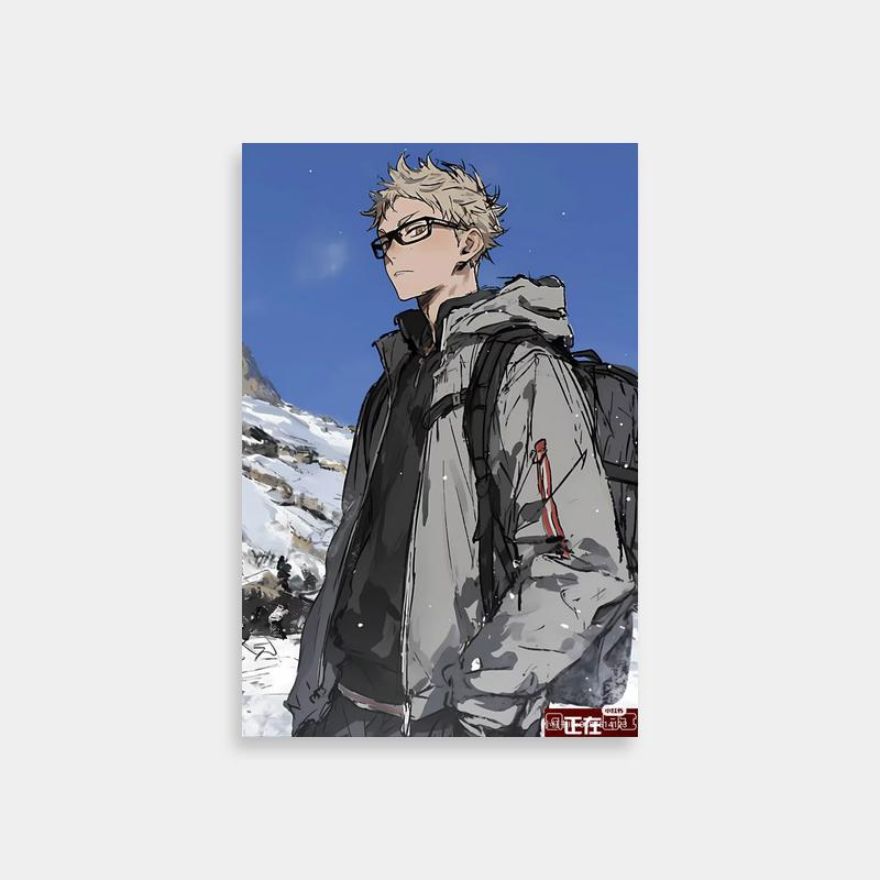 Kei Akira Poster - Snowy Scene with Glasses & Backpack