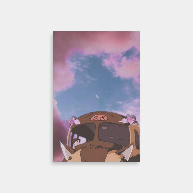 My Neighbor Totoro Catbus Wall Art - Cat Sitting by School Bus