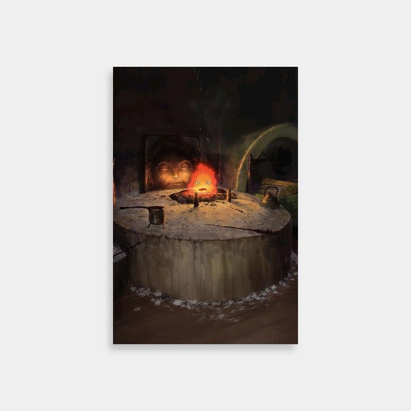 Calcifer Howl's Moving Castle Vintage Stove Night Scene