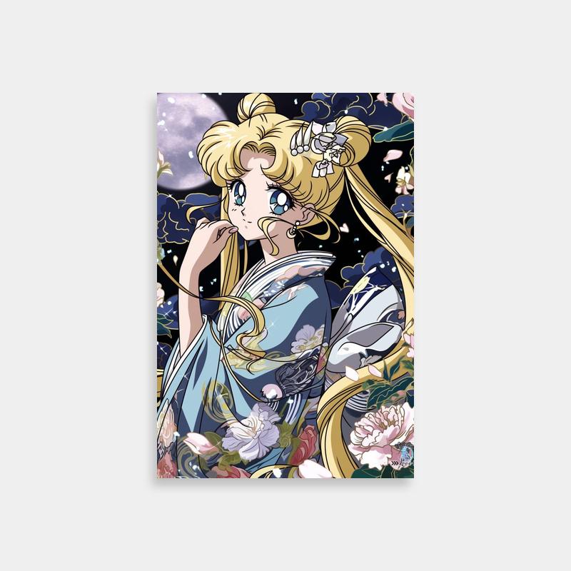 Usagi Tsukino Sailor Moon Wall Art - Blonde Anime Character with Flowers