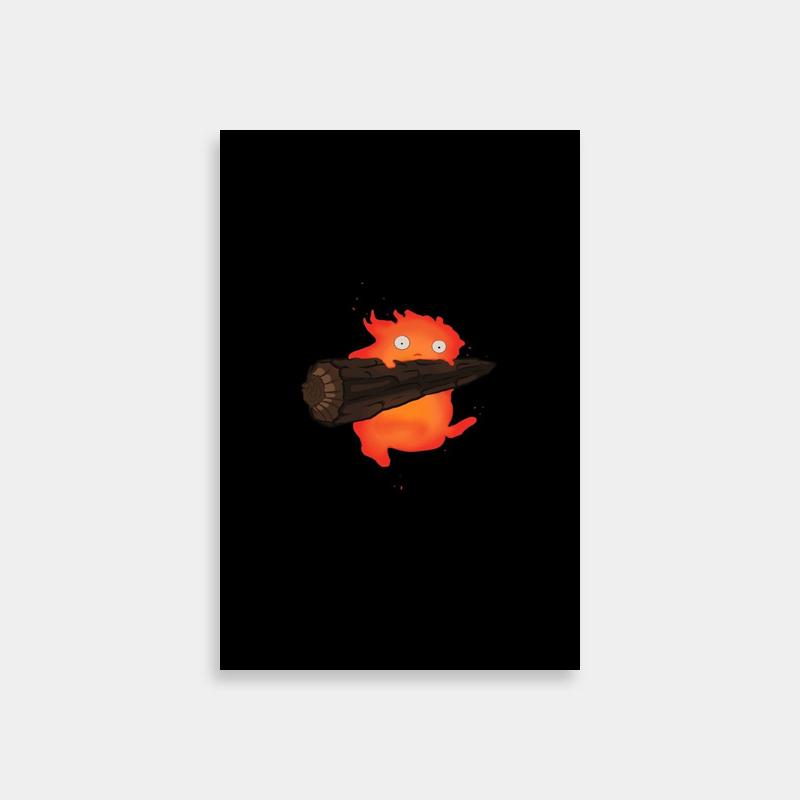 Calcifer Howls Moving Castle Art Print - Orange Bird Flying at Night