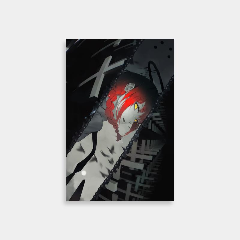 Makima Yellow Eyes Anime Poster - Black Background Art