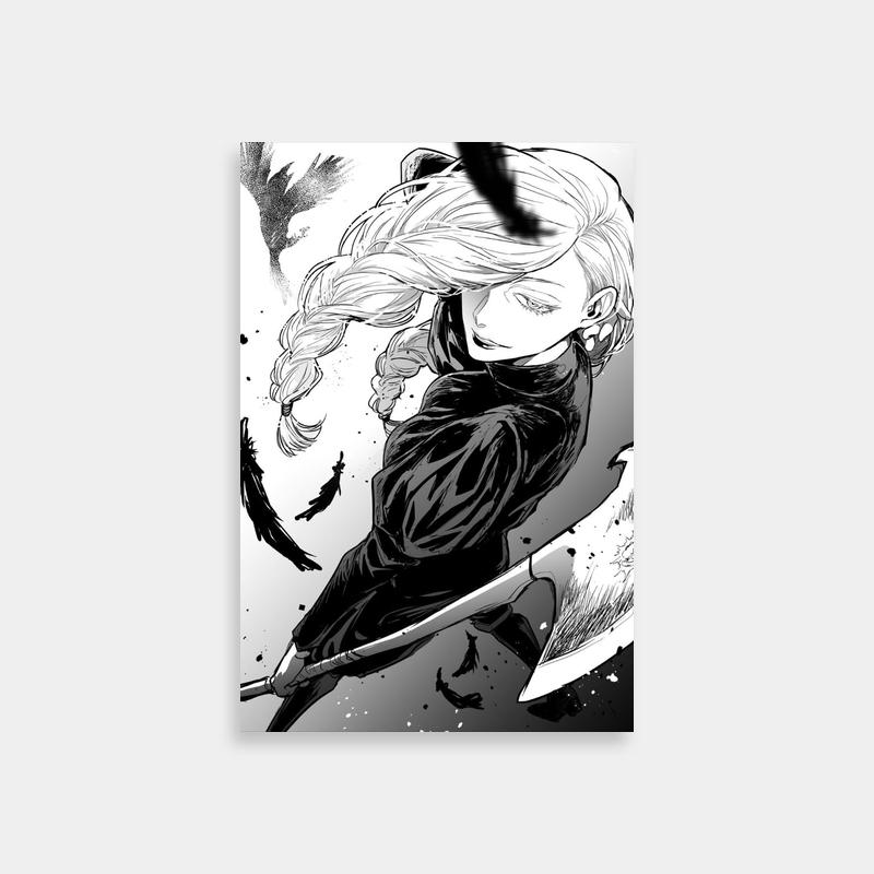 Mei Mei Black & White Anime Art - Long Hair & Knife