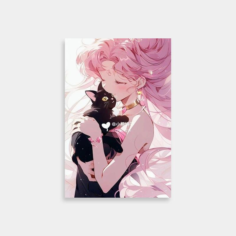 Chibiusa Sailor Moon Wall Art - Pink Hair Black Cat Anime