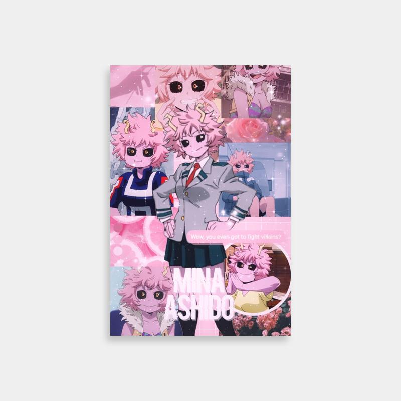 Mina Ashido Collage Poster - Pink Flowers & Hearts My Hero Academia Art