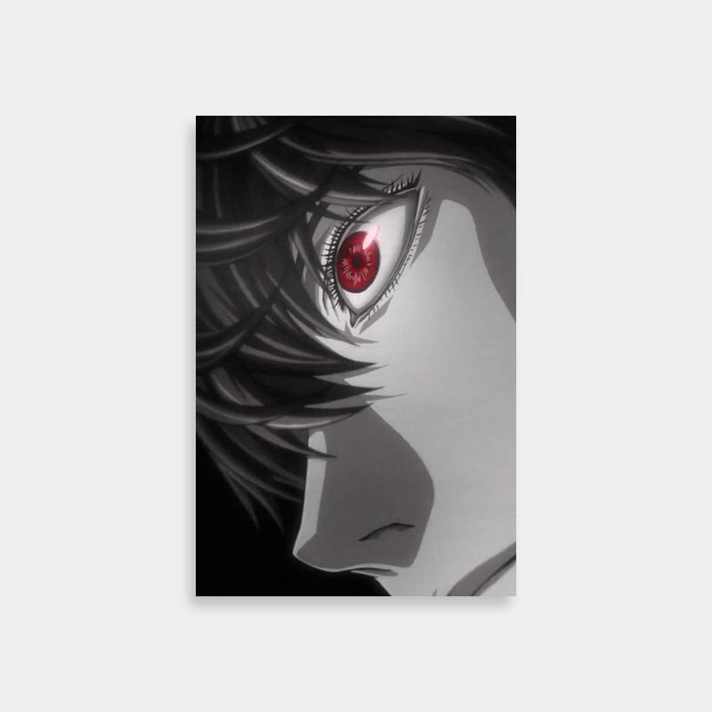 Light Yagami Death Note Poster - Anime Character with Red Eyes and Long Hair