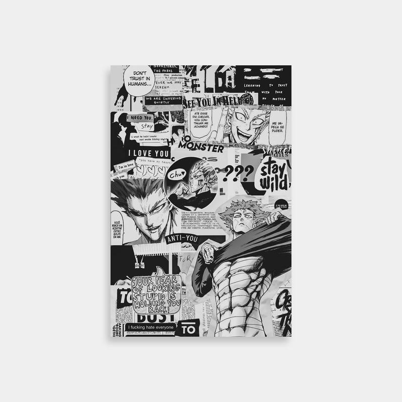 Garou One Punch Man Collage Art - Black & White Comic Style