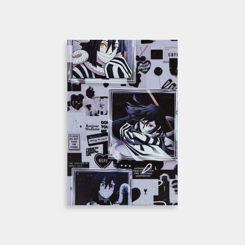 Obanai Iguro Anime Collage Poster - Black & White Character Art