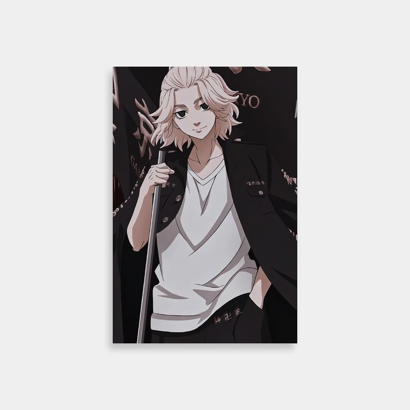 Tokyo Revengers Mikey Wall Art - Flag-Holding Anime Character Print