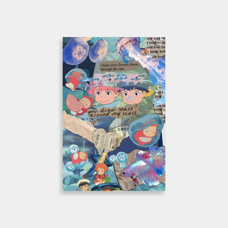 Ponyo Collage Poster - Artistic Anime Wall Art with Children's Imagery