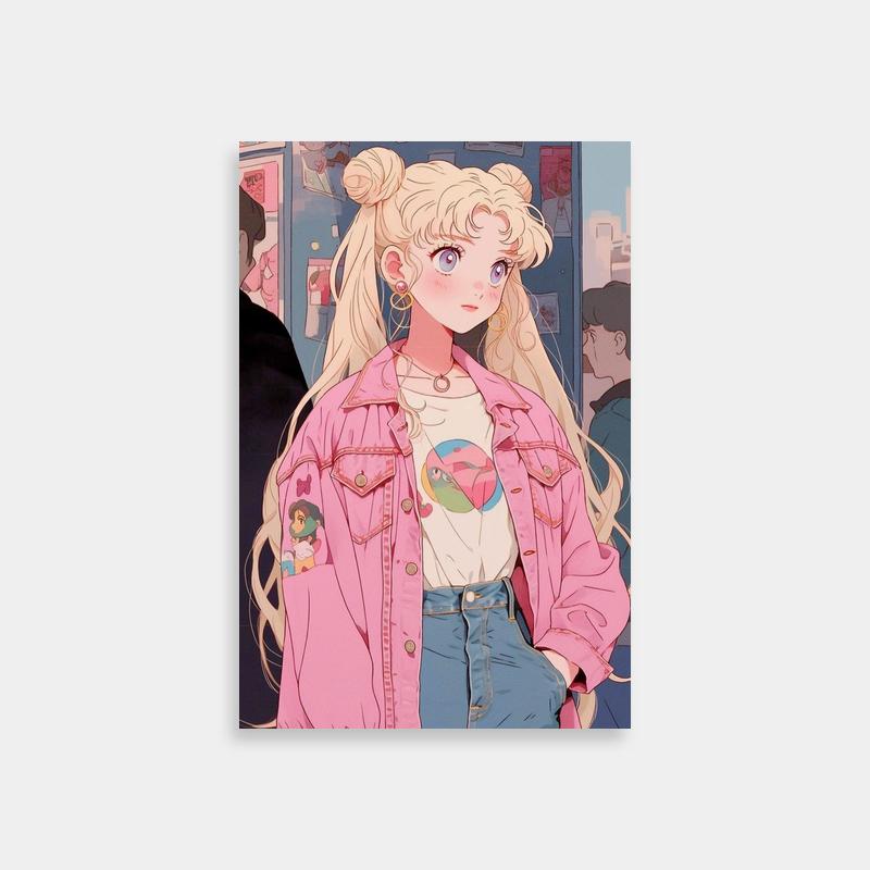 Usagi Tsukino Sailor Moon Poster - Blonde Anime Girl in Pink Jacket
