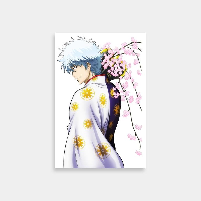 Shinpachi Shimura Gintama Poster - Blue & White Haired Character in Kimono