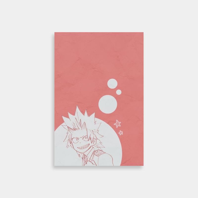 Eijiro Kirishima My Hero Academia Art Print - Pink Bubble Background