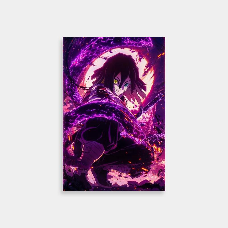 Obanai Iguro Anime Poster - Purple-Haired Character Under Moonlight