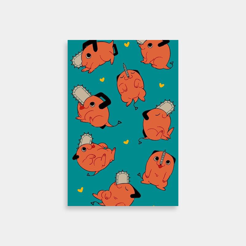 Pochita Chainsaw Man Print - Orange Dog with Expressive Faces