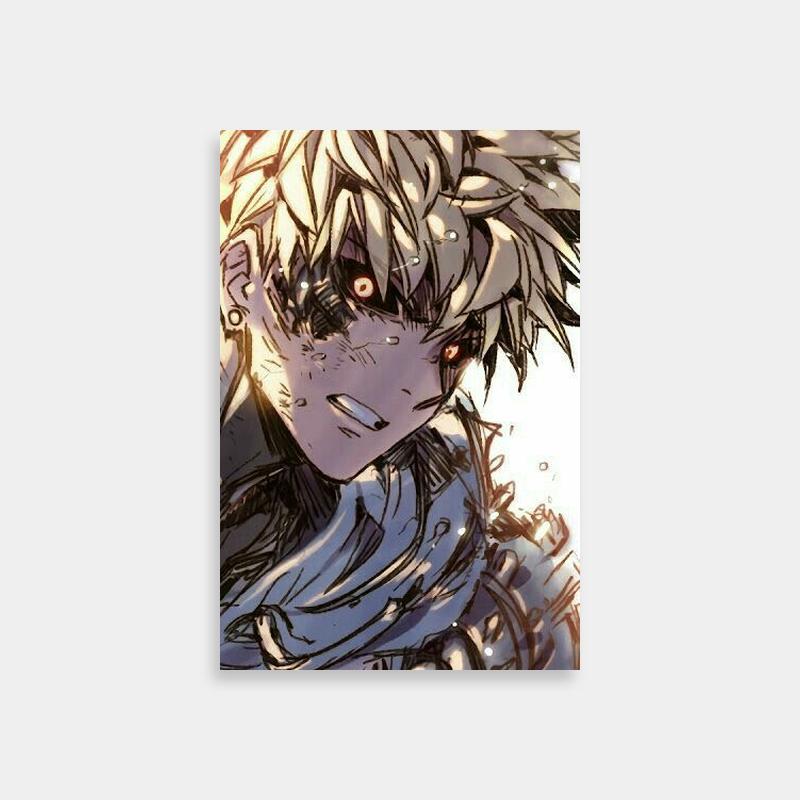 Genos One Punch Man Poster - White-Haired Anime Character with Red Eyes