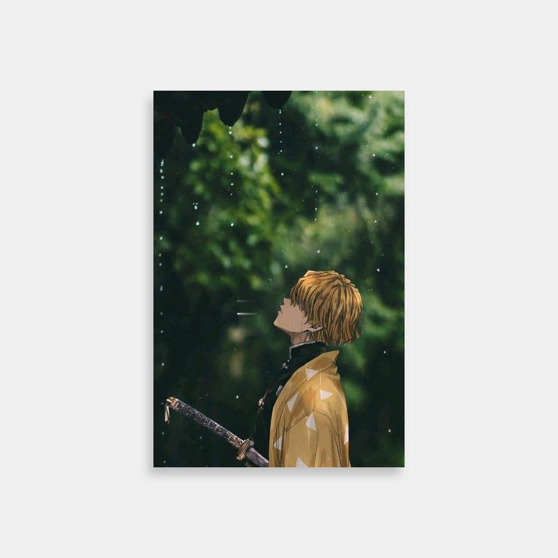 Zenitsu Agatsuma Demon Slayer Rain Scene Poster
