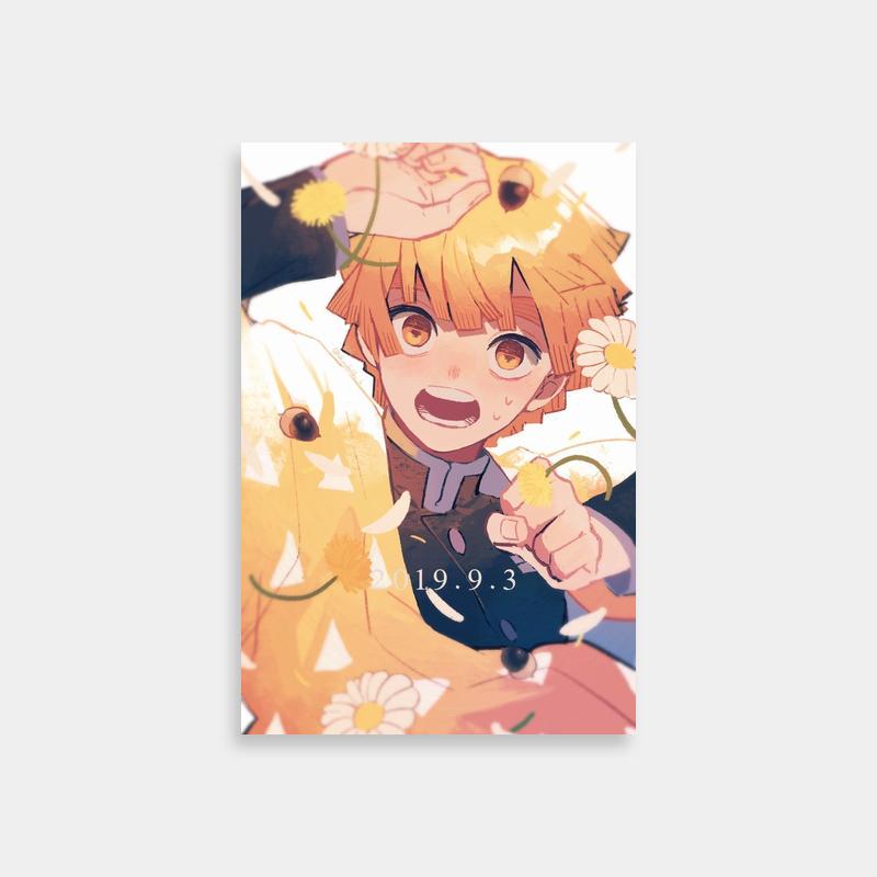 Zenitsu Agatsuma Anime Poster - Floral Character Art