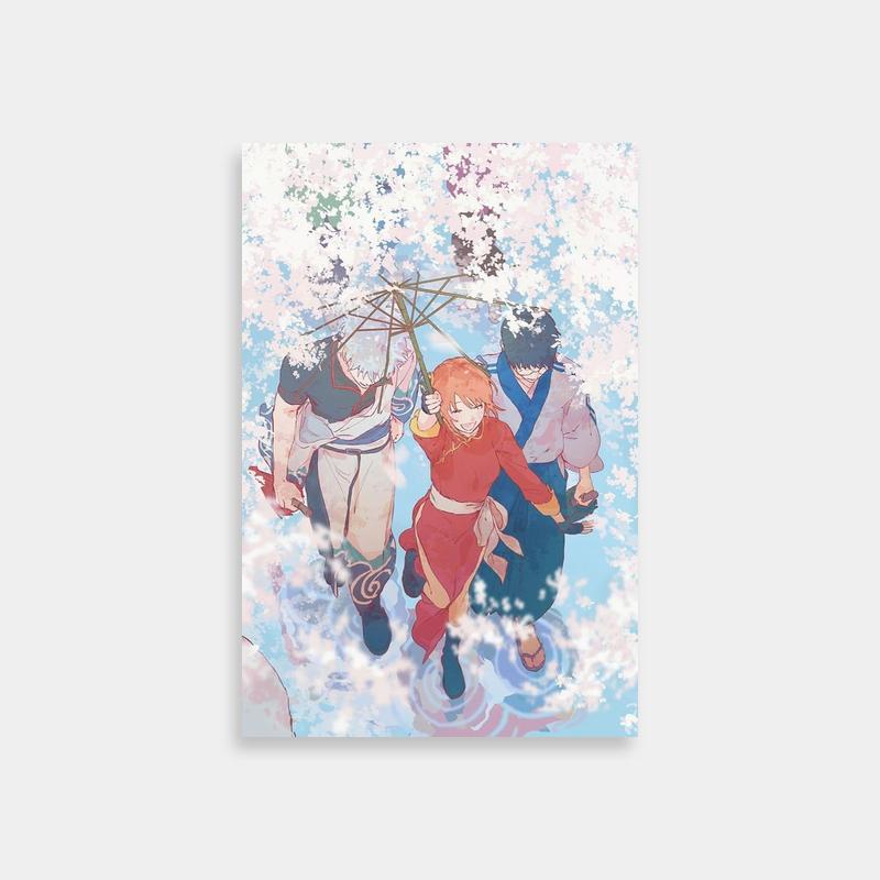 Gintoki Sakata Gintama Poster - Three Anime Characters Under Umbrella in Snow
