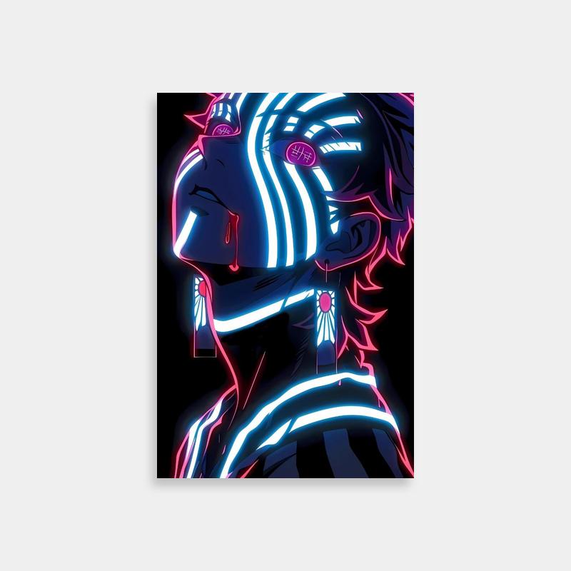 Akaza Neon Glow Anime Poster - Demon Slayer Wall Art