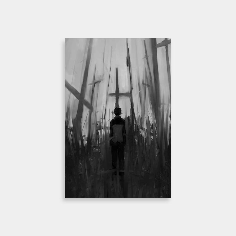 Subaru Natsuki Re:Zero Art Print - Standing in Field with Crosses