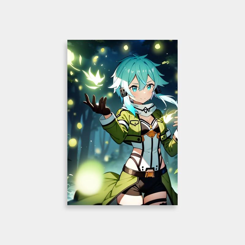 Sword Art Online Sinon Blue Hair Night Scene Poster