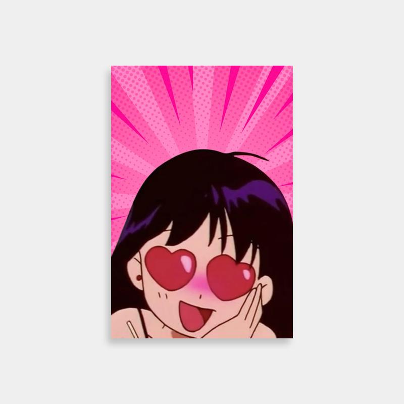 Rei Hino Sailor Moon Art Print - Pink Background with Heart Eyes