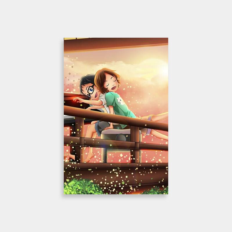 Tsubaki Sawabe Your Lie in April Poster - Two People on Wooden Bridge with Flowers