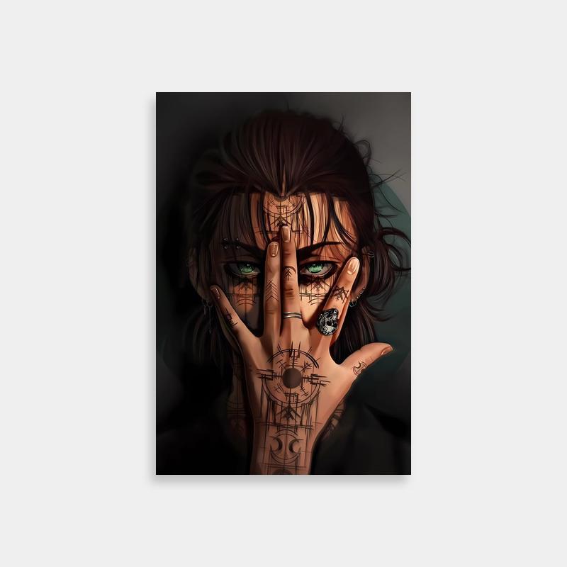 Eren Yeager Attack on Titan Artistic Poster - Tattooed Face Close-up
