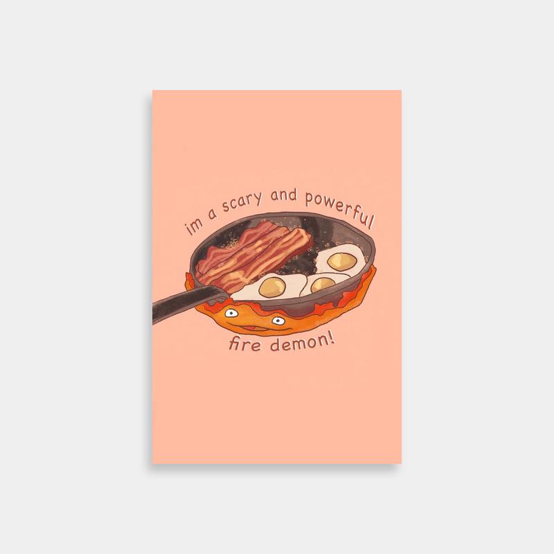 Calcifer Howls Moving Castle Fan Art Poster - Fire Demon Cooking Breakfast