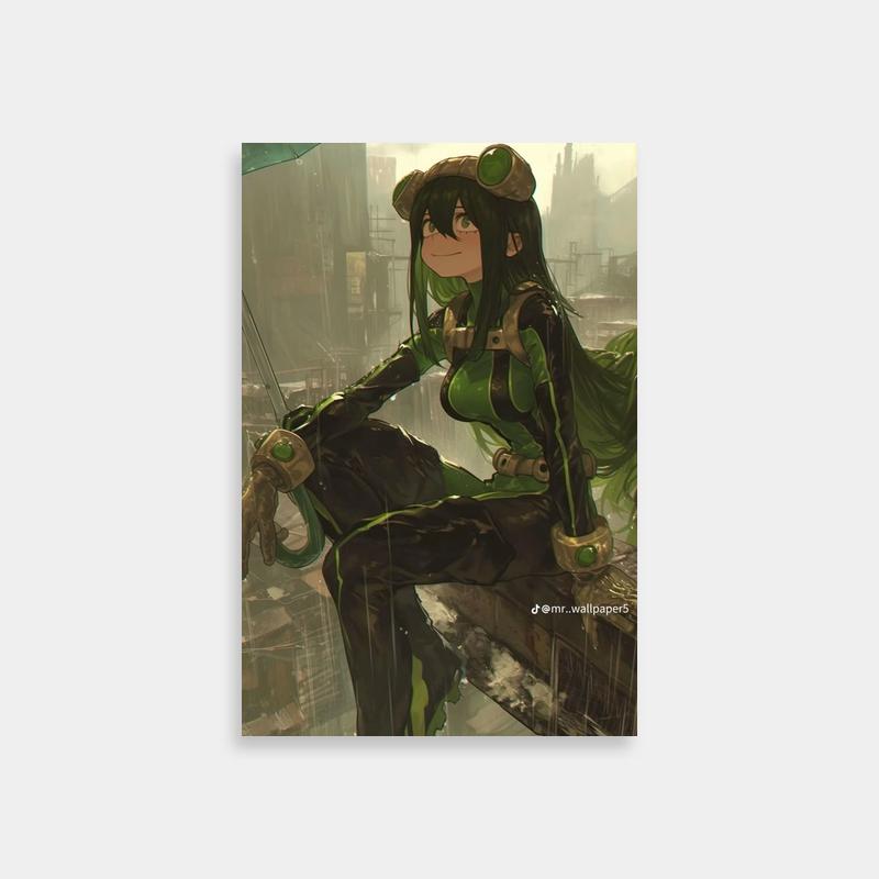 Tsuyu Asui My Hero Academia Poster - Woman Sitting on Roof in Rain