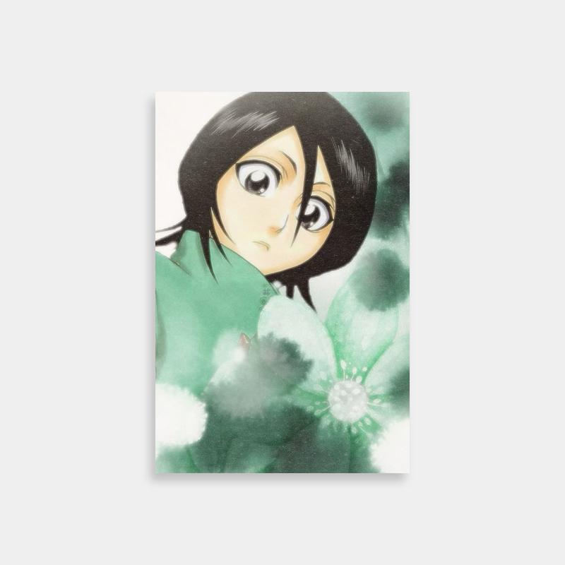 Rukia Kuchiki Bleach Poster - Manga Art with Flowers & Green Theme