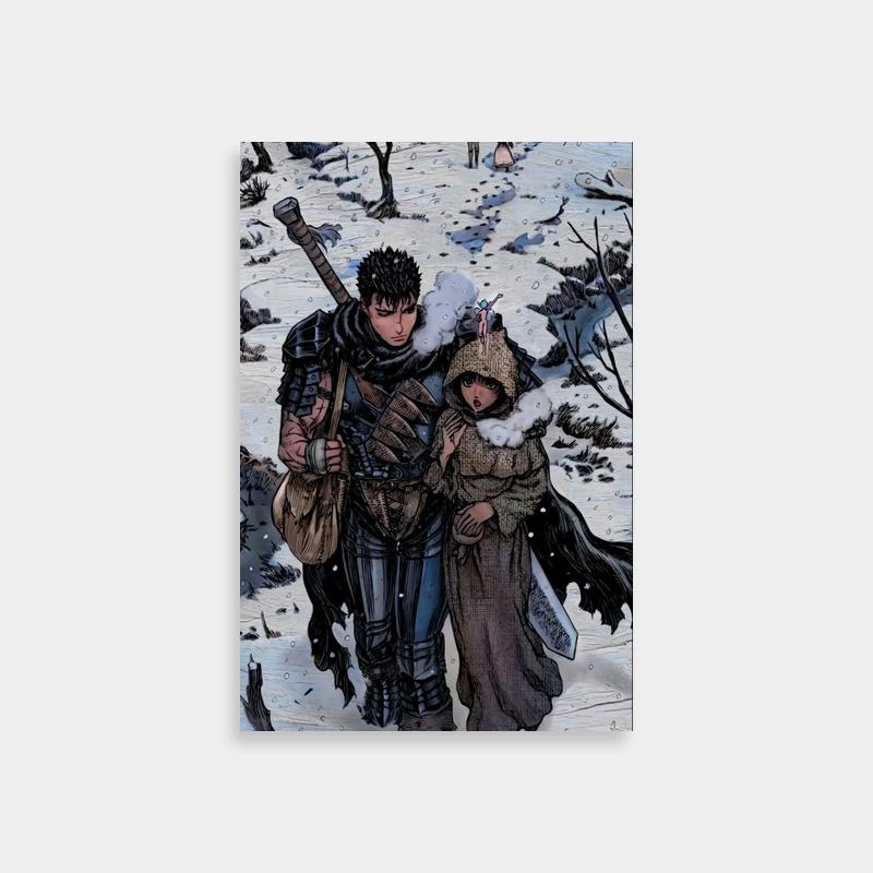 Casca Berserk Art Print - Couple Walking in Snow with Animal